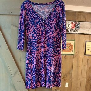 Lilly Pulitzer Vibrant Pink and Blue Long Sleeve Dress
